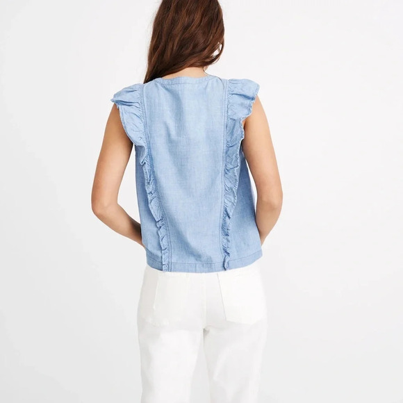 Floral Embroidered Denim Ruffle Top| Size  XXS - Picture 3 of 7